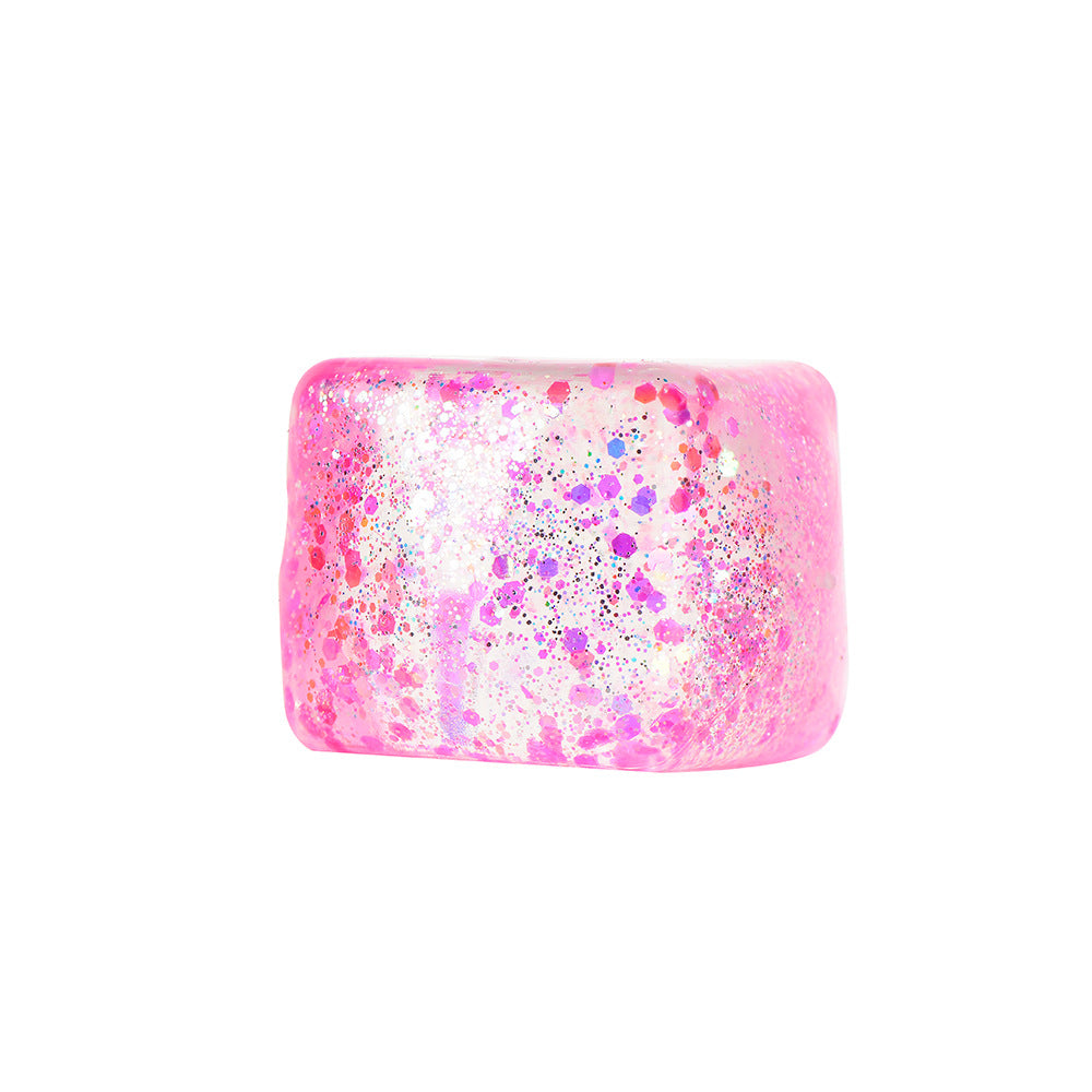 Glacier Dough Cube — pastel glitter dough cube with a slow rebound, alternate angle