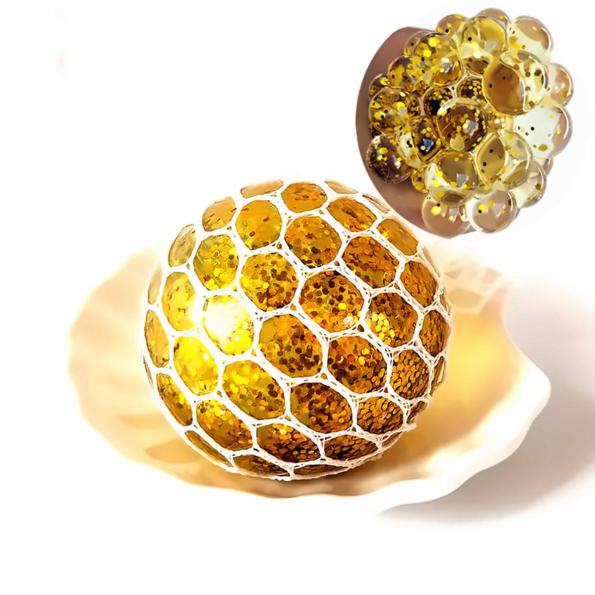 Grape Pop Ball — grape mesh pop squeeze ball, close-up view