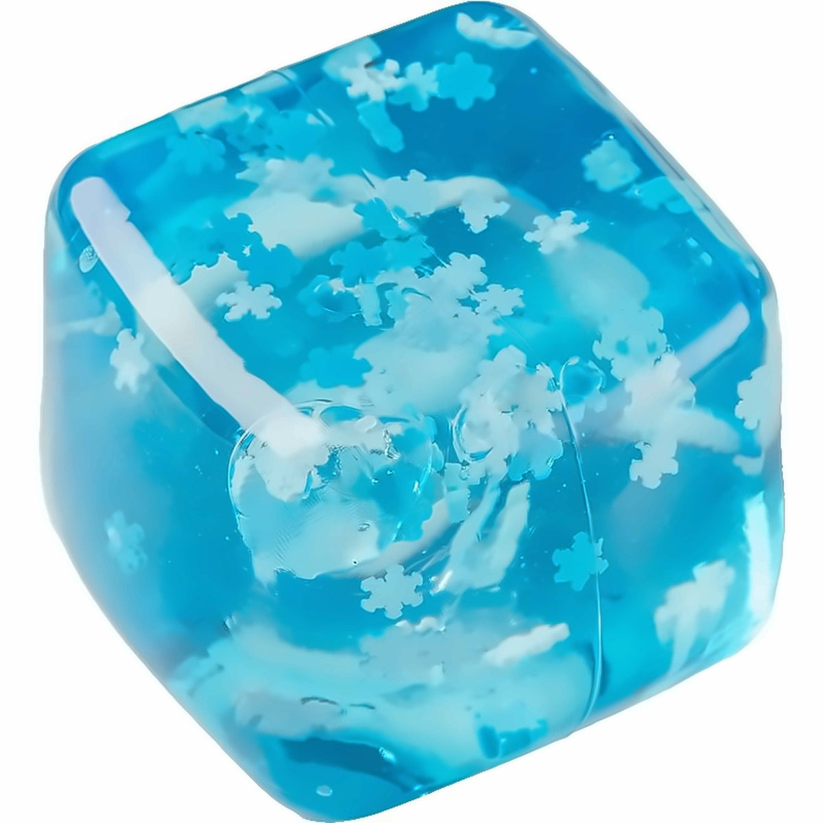 Snowflake Gel Cube — translucent blue maltose gel cube with white snowflake inclusions