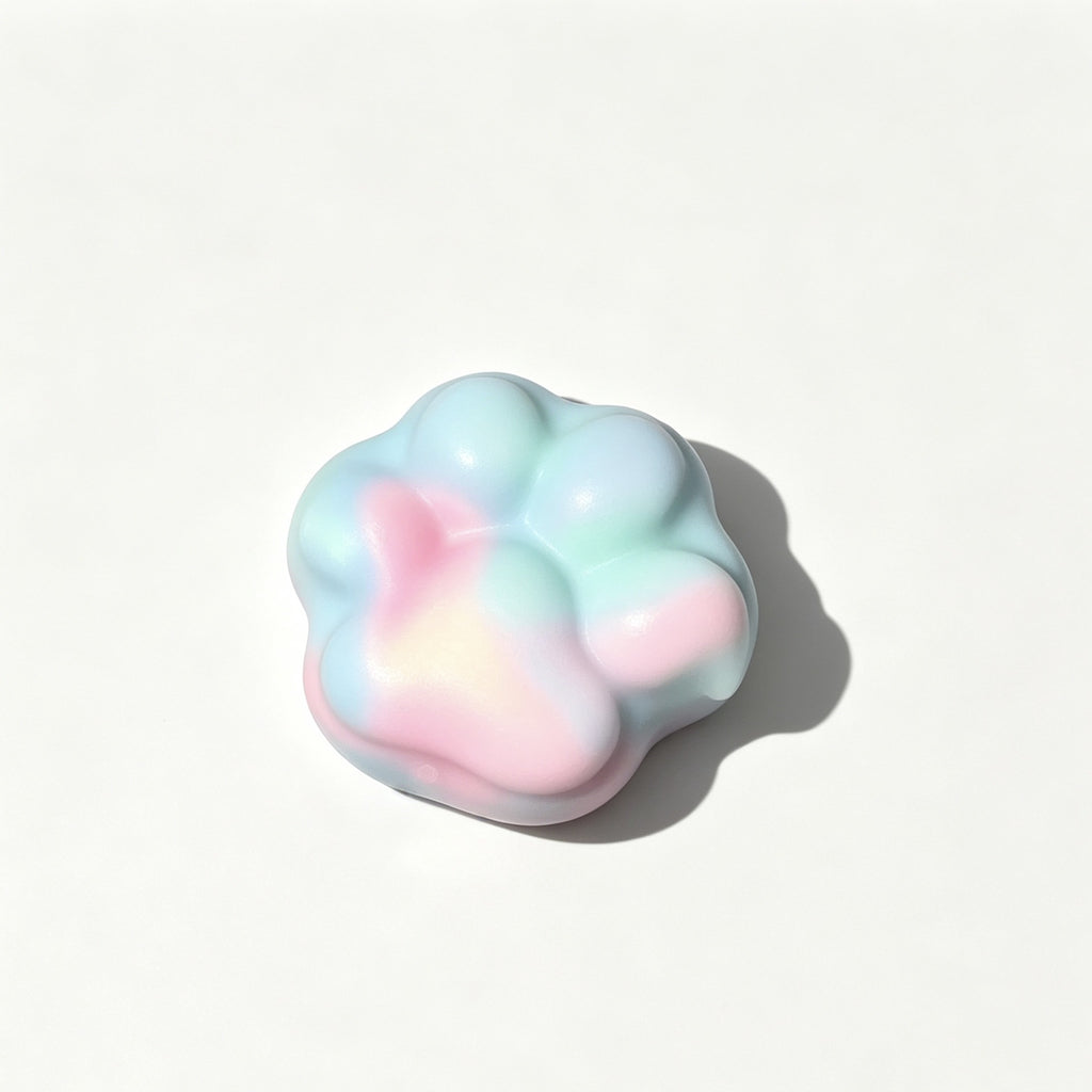 Pastel Paw Crunch — pastel paw-shaped crispy squishy, side view