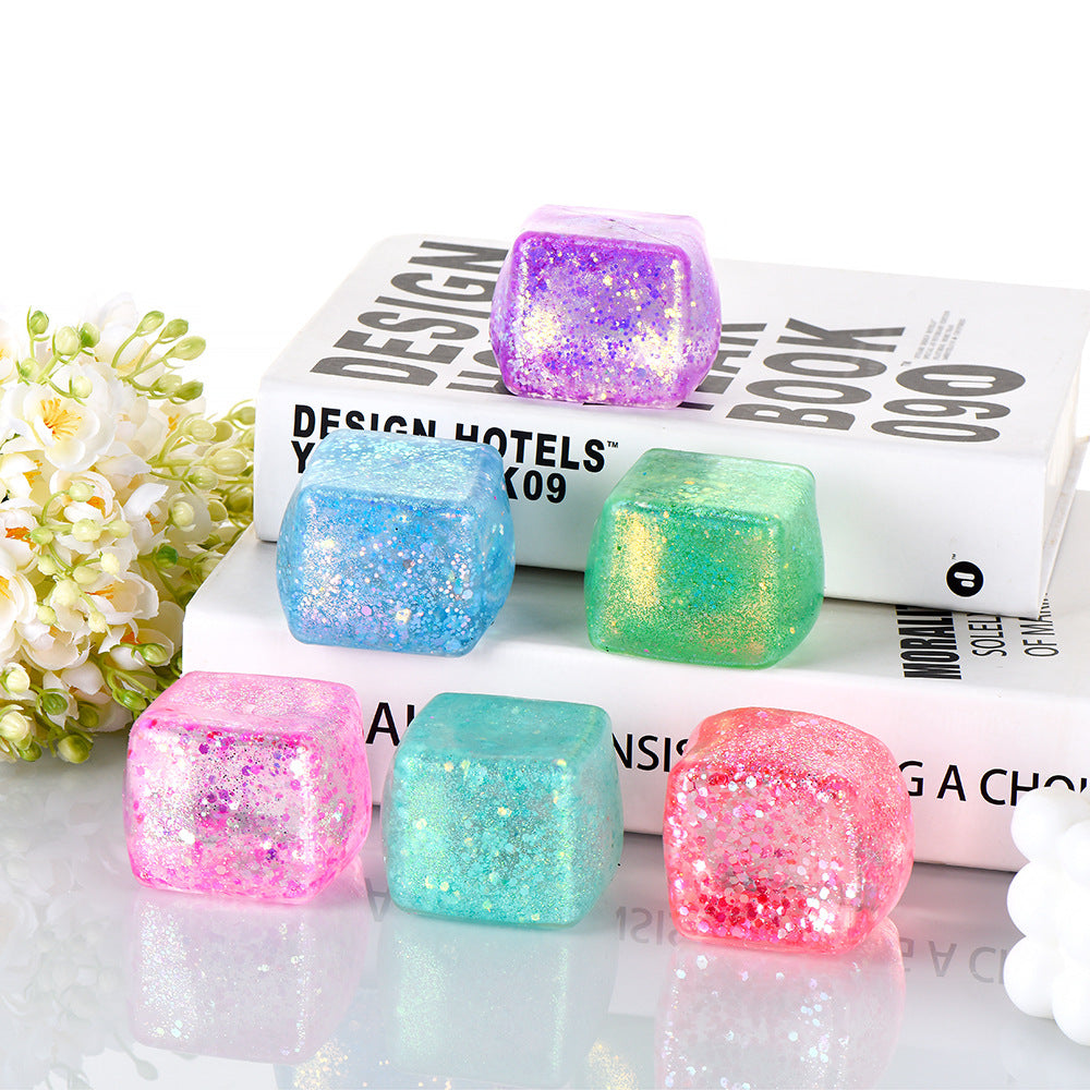 Glacier Dough Cube — pastel glitter dough cube with a slow rebound