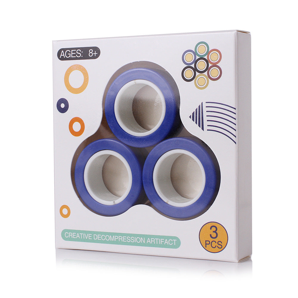 Magnetic Rings 3-pack in retail box — blue magnetic fidget rings