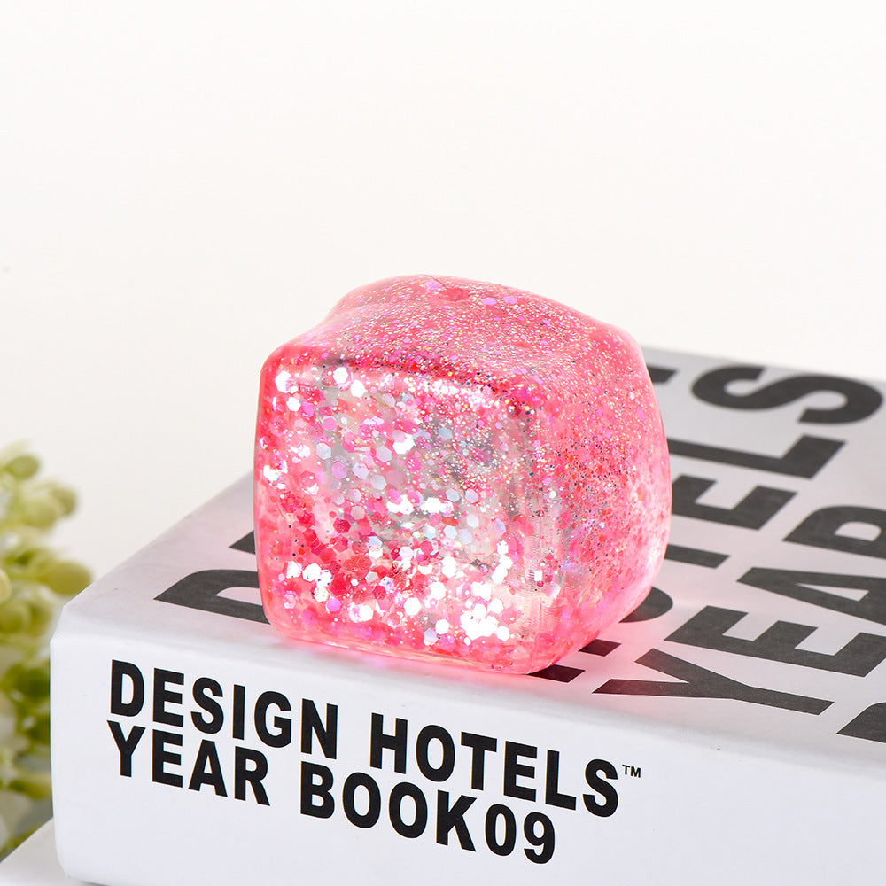Glacier Dough Cube — pastel glitter dough cube with a slow rebound, another angle