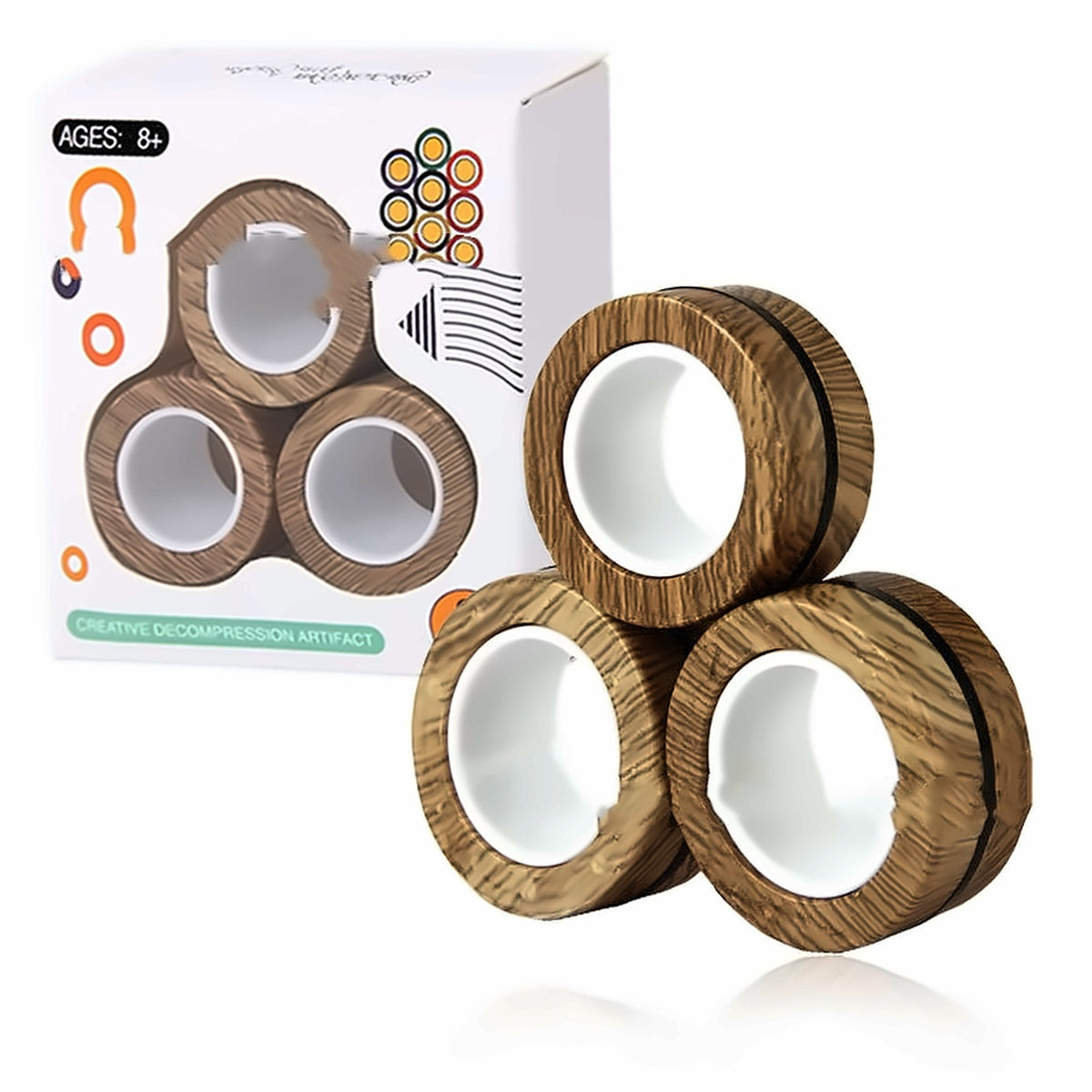 Magnetic Rings — Wood Grain magnetic fidget rings with retail box