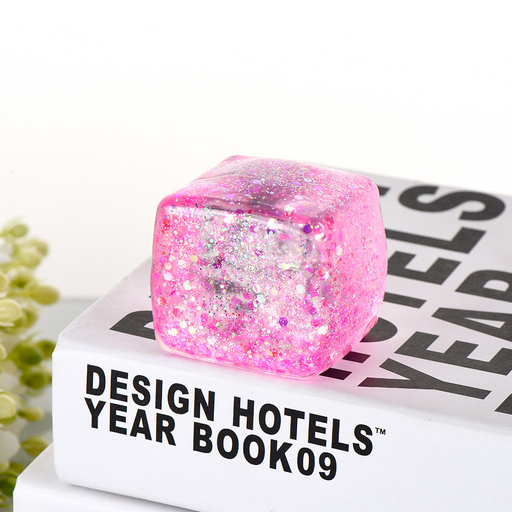 Glacier Dough Cube — pastel glitter dough cube with a slow rebound, detail close-up